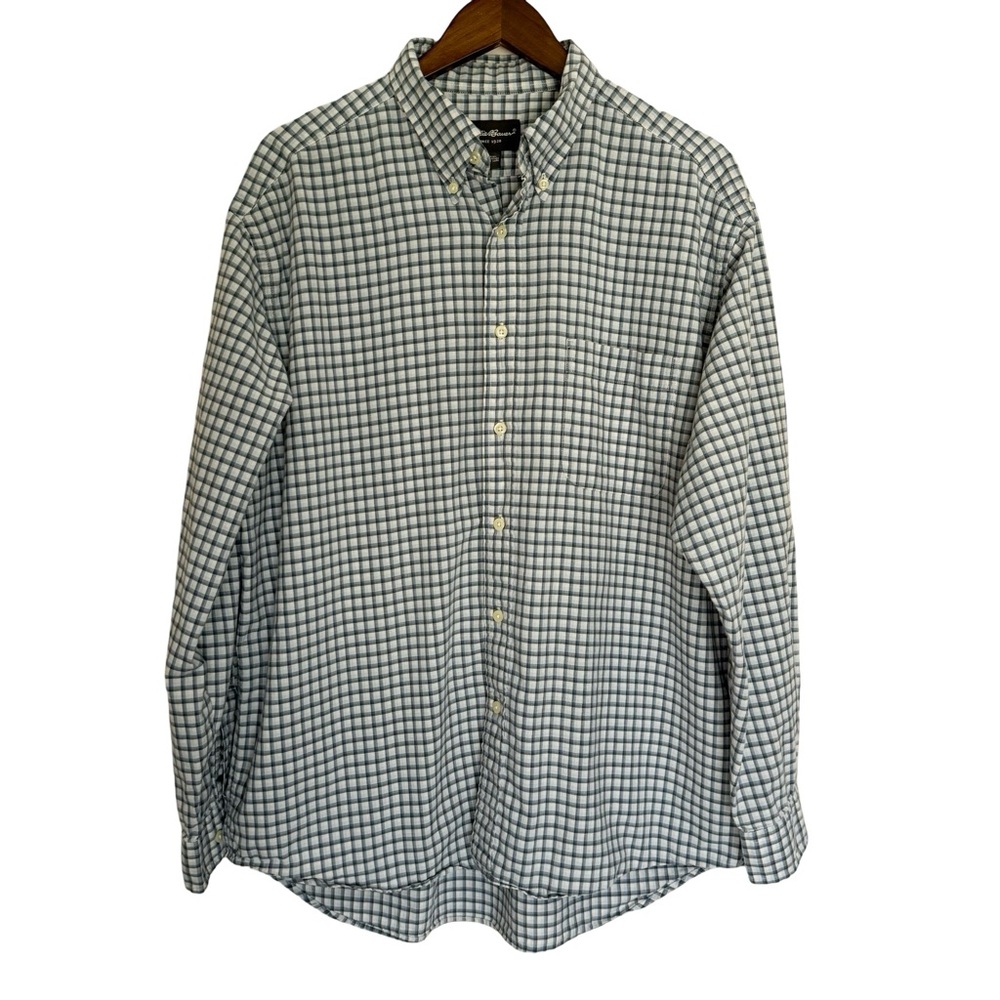 Eddie Bauer Shirt Men’s Large Checkered Plaid Long Sleeve Button Down Blue
